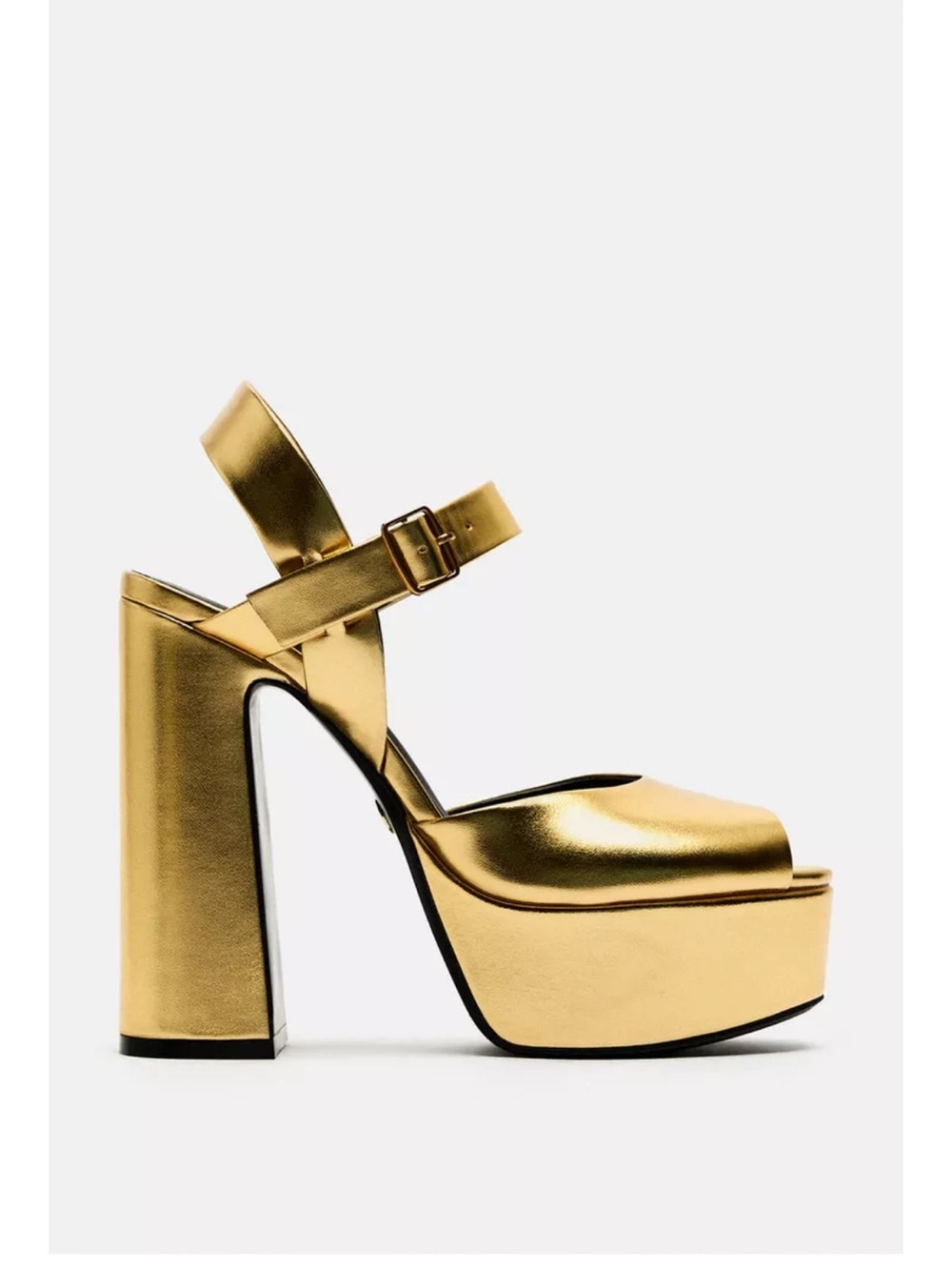 Zara Metallic Gold Platform Sandals with Buckle Strap